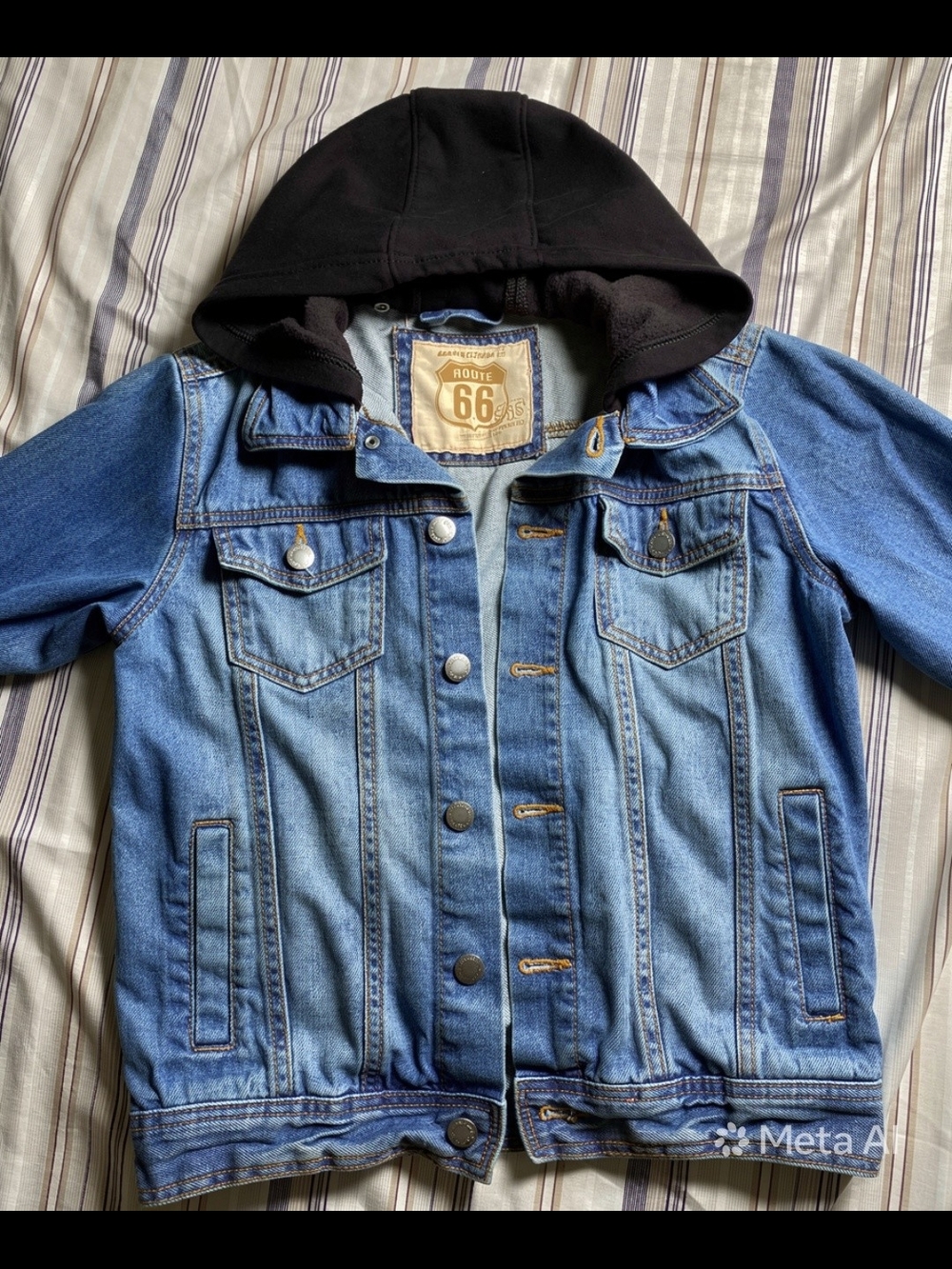 Route 66 Blue Denim Jacket with Black Hood